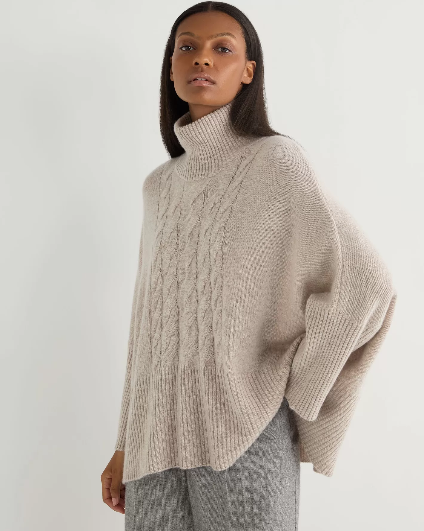N.Peal Women's Cable Cashmere Poncho*Women Natural | Brown